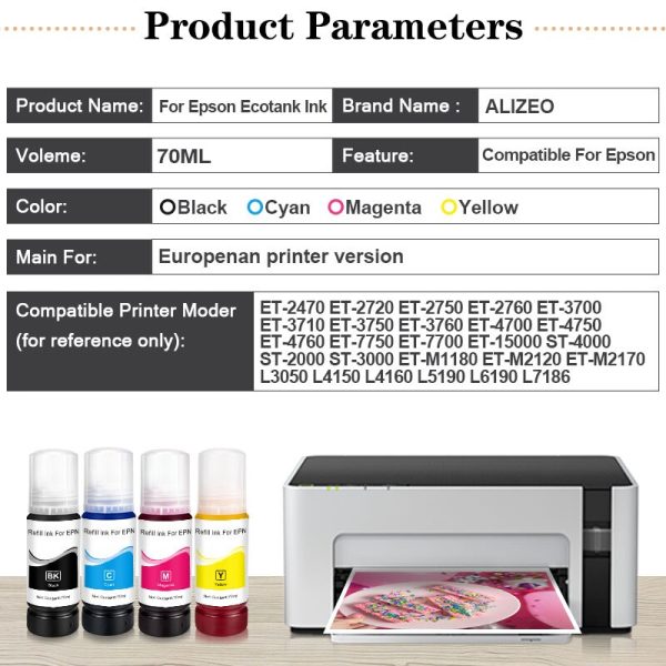 104 522 Refill Dye Ink For Epson EcoTank ET-2710 ET-2711 ET-2712 ET-2714 ET-2720 ET-2726 ET-4700 Inkjet For Eco Tank Printer - Image 2