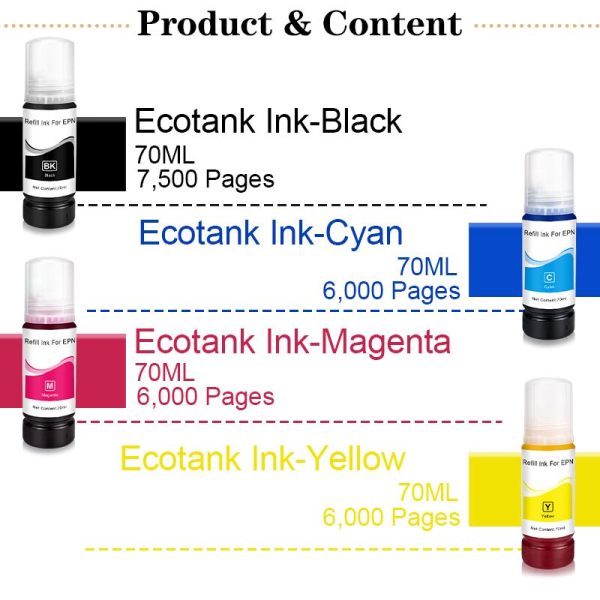 104 522 Refill Dye Ink For Epson EcoTank ET-2710 ET-2711 ET-2712 ET-2714 ET-2720 ET-2726 ET-4700 Inkjet For Eco Tank Printer - Image 3