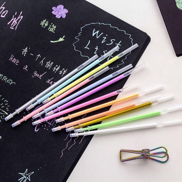 1mm 12 Pcs/set Gel Pen Refill Office Color Gel Refill Glitter Rods Ink Office School Stationery Writing Supplies Handles - Image 4