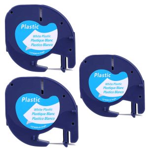 3 Compatible Dymo LetraTag 91201 Black on White (12mm x 4m) Plastic Label Tapes 91331 91221 59422 S0721660