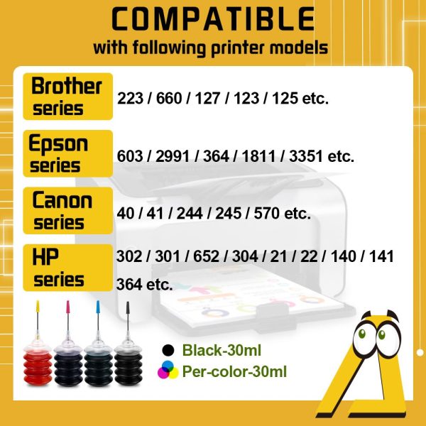 30ML Ink Cartridge Compatible For HP Printer For Canon Printer For Epson Printer Dye ink Replenish ink For HP 302 304 305 Ink - Image 2