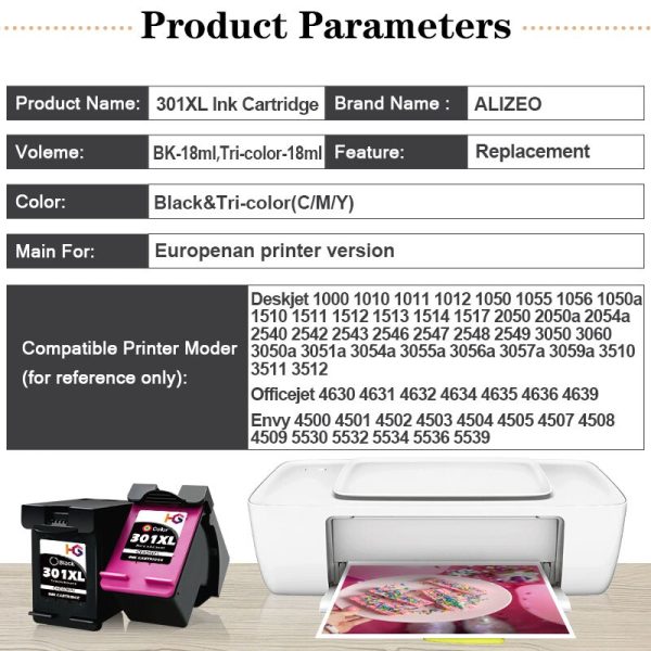ALIZEO 301 XL Remanufactured For HP 301 301XL Ink Cartridge For HP301 Envy 5530 Deskjet 2050 2540 2510 1000 1050 Printer - Image 2