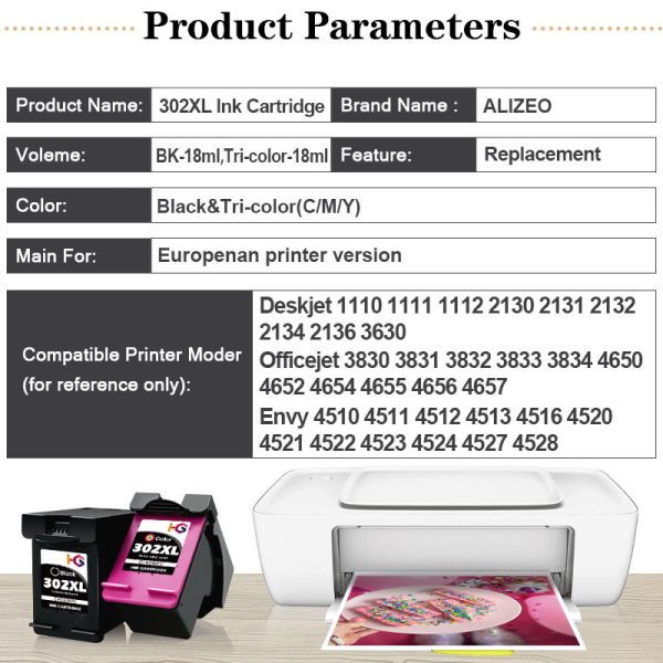 ALIZEO Replacement For HP 302 XL hp302 hp302xl Ink Cartridge For HP Deskjet 2130 ENVY 4520 Officejet 4650 Deskjet 3630 printer - Image 2