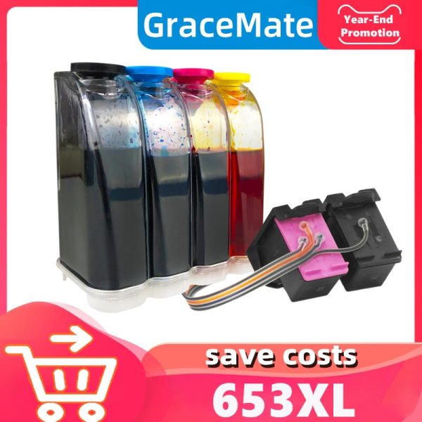 GraceMate 653XL Continuous ink supply system Replacement for hp653 HP 653 XL Ink Cartridge Ciss Deskjet Ink Advantage 6075 6475