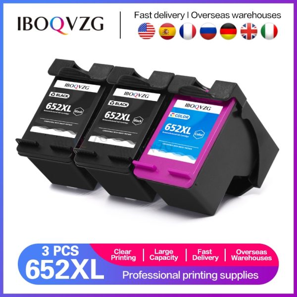 IBOQVZG Refilled 652XL Ink Cartridge Replacement for HP 652 XL HP652 Ink Cartridge Deskjet 1115 1118 2135 2136 2138 3635 3636