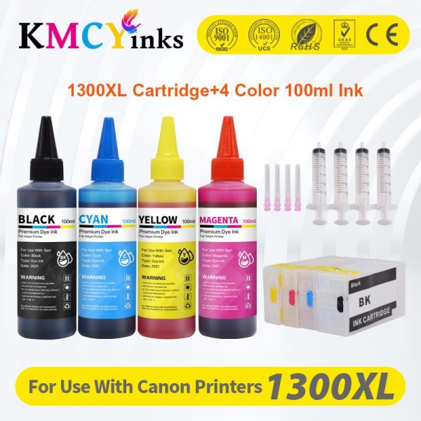 KMCYinks 4*100ml Pigment ink Refillable PGI-1300 ink cartridge PGI1300 PGI-1300XL For Canon MAXIFY MB2030 MB2330 MB2130 MB2730