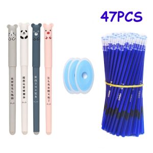 Kawaii Erasable Gel Pen Set Cute Gift 0.5mm Fine point Blue, Black Refill Pen Manga Office Writing Stationery School Supplies
