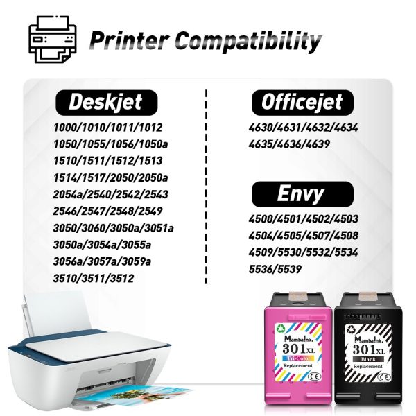 Mambaink Ink Cartridges Remanufactured For HP 301 XL HP301 HP301 301XL Deskjet 2050se 2054A 1050se 3050se 3050A 3052A Envy 5530 - Image 2