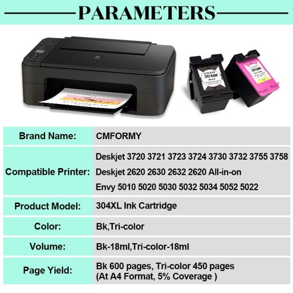 Royek 304 XL Ink Cartriddge Replacement For HP 304 HP304 XL Deskjet Envy 2620 2630 2632 5030 5020 5032 3720 3730 5010 Printer - Image 2