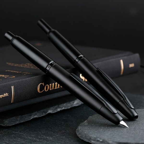 Smoothly Brand MAJOHN A1 Retro Matte Black Retractable Fountain Pen 0.4mm Extra Fine Nib Press Ink Pens for Writing Stationery - Image 2