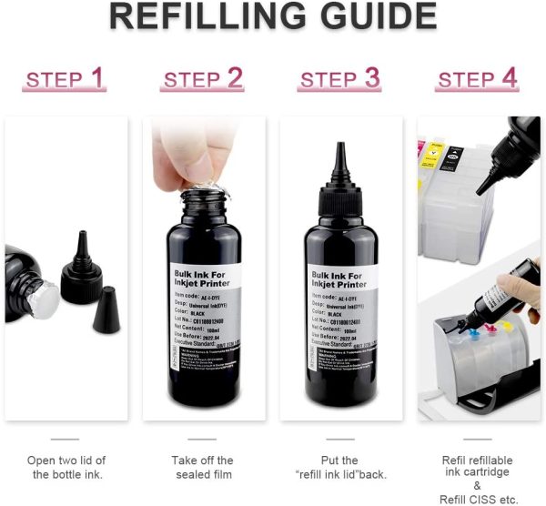 befon 5PCS/SET CMYK 100ml Universal Refill Dye Ink Compatible For HP for Canon for Brother for Epson for Lexmark for DELL Series - Image 4